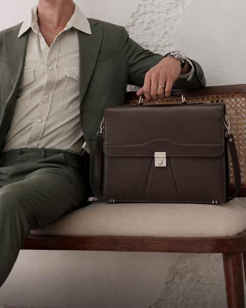 Premium Brown Leather Executive Briefcase