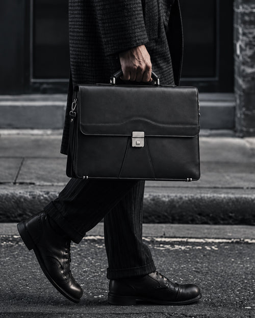 Premium Black Leather Executive Briefcase